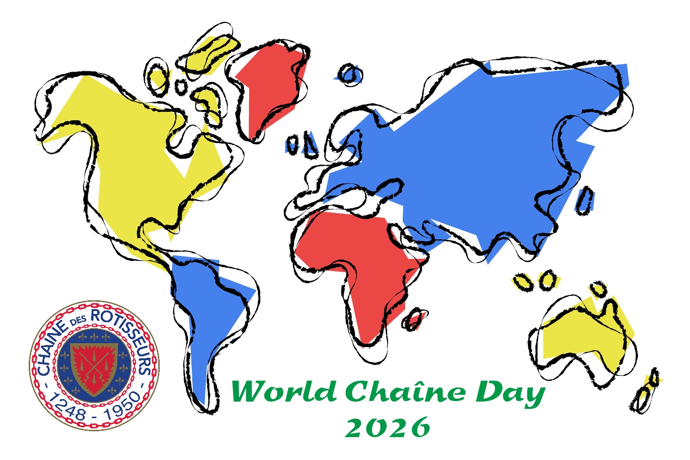 Bilde som viser verden i ulike farger, samt chaine logo